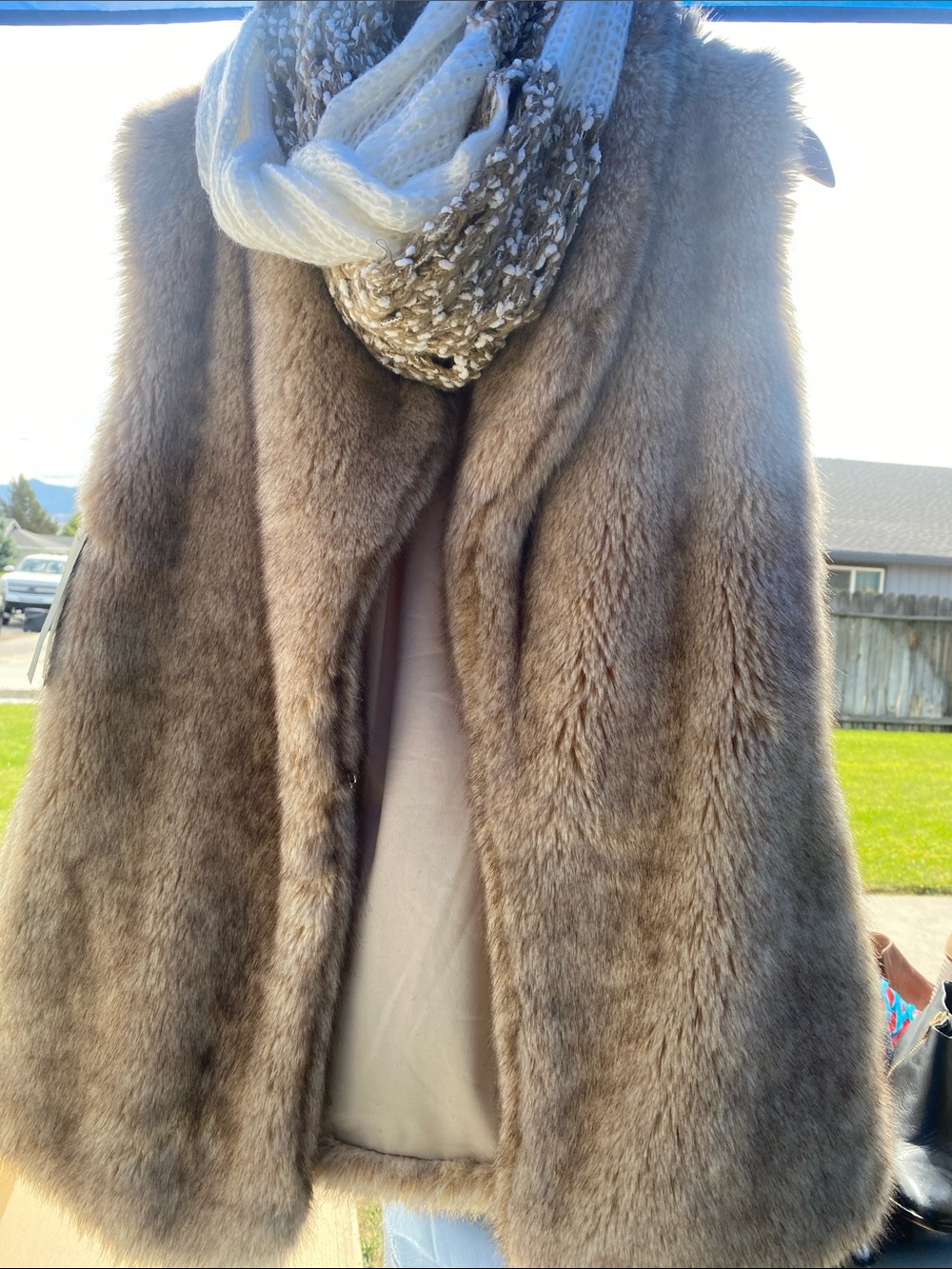 Sanctuary Faux Fur Vest in Taupe and Cream